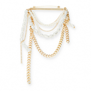 Broches accroche-regard barre avec chaîne et perles Doré-blanc