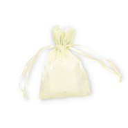 Sachet à bijoux en satin avec strass Jaune vanille-argenté
