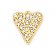 Breloques en acier Inox coeur avec strass Doré-transparent