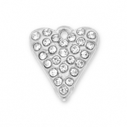 Breloques en acier Inox coeur avec strass Argenté-transparent