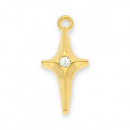Breloques en acier Inox étoile avec strass Doré-transparent