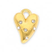 Breloques en acier Inox coeur avec strass Doré-transparent