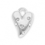 Breloques en acier Inox coeur avec strass Argenté-transparent