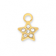 Breloques en acier Inox &eacute;toile avec strass Dor&eacute;-transparent