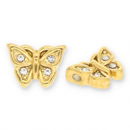 Perles en acier Inox papillon avec strass Doré-transparent