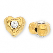 Perles en acier Inox coeur avec strass Doré-transparent