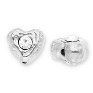 Perles en acier Inox coeur avec strass Argenté-transparent