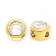 Perles en acier Inox disque Heishi avec strass Doré-transparent