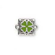 Breloques en métal DQ connecteur carré avec trèfle Argenté antique-vert (sans nickel)