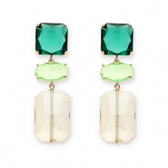 Boucles d’oreilles / puces d’oreilles en verre de cristal carré-ovale-rectangle Vert fonce-vert clair-beige sable