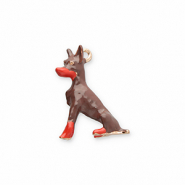 Breloques en m&eacute;tal chien Dor&eacute;-marron fonc&eacute;-rouge