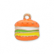 Breloques en m&eacute;tal hamburger Dor&eacute;-orange-vert-jaune