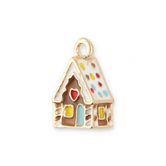 Breloques en m&eacute;tal maison en pain d'&eacute;pices Dor&eacute;-multicolore