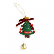 Breloque tendance feutre sapin de Noël & clochette Vert-rouge-doré