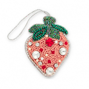 Breloque tendance fraise Rose-vert-agenté