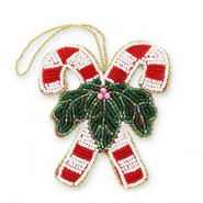 Breloque tendance sucres d'orge avec d&eacute;coration de No&euml;l Rouge-blanc-vert-dor&eacute;