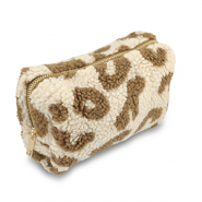 BY31® Trousse en peluche avec imprimé léopard Beige marron-marron