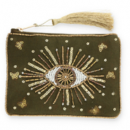 Trousse Oeil Porte-Bonheur Vert olive foncé-doré-blanc