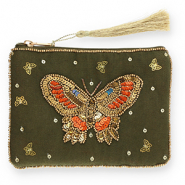 Trousse papillon Vert olive foncé-doré-orange-bleu
