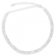 Métal TQ laiton collier ras de cou avec strass Argenté-cristal