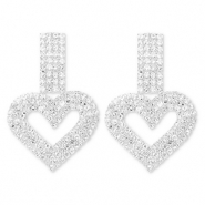 Boucles d'oreilles / puces d’oreilles en laiton Eco-brass® avec strass cœur Argenté-cristal