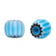 Perles Millefiori tube Bleu clair-noir