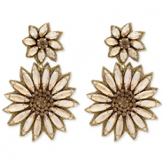 Boucles d'oreilles tendance avec perles en verre fleurs Doré
