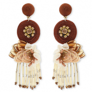 Boucles d'oreilles tendance avec perles en verre Doré-rouge acajou-mauve