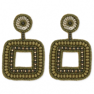 Boucles d'oreilles tendance avec perles en verre carré Vert olive