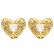Boucles d'oreilles / puces en acier Inox coeur Doré-cristal