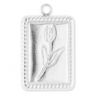 Breloques en acier Inox rectangle avec tulipe Argent&eacute;