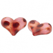 Perles acryliques cœur avec des pois Rose clair-marron