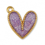 Breloques en m&eacute;tal DQ coeur Paillet&eacute; Lilas-Dor&eacute; (sans nickel)