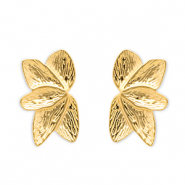 Boucles d'oreilles puces en acier Inox feuille Doré