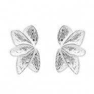 Boucles d'oreilles puces en acier Inox feuille Argenté