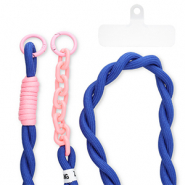 Cordon téléphonique tendance incl. attache Bleu foncé-rose