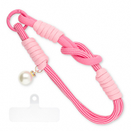 Cordon téléphonique tendance avec perle incl. attache Multicolore rose-blanc-blanc ivoire