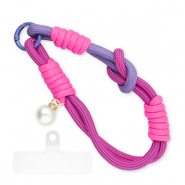 Cordon téléphonique tendance avec perle incl. attache Rose foncé-violet-blanc ivoire