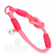 Cordon téléphonique tendance avec perle incl. attache Rose néon-blanc-blanc ivoire