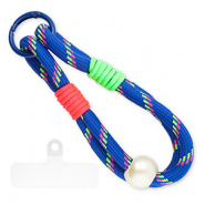 Cordon téléphonique tendance incl. attache Bleu foncé-rose néon-vert néon-blanc ivoire