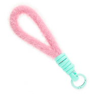Cordon téléphonique tendance peluche Rose pastel-turquoise