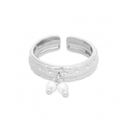 Bagues en acier Inox avec perles Argenté-blanc