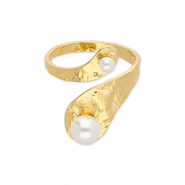 Bagues en acier Inox avec perles Doré-blanc