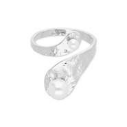 Bagues en acier Inox avec perles Argenté-blanc