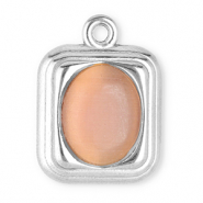 Breloques en acier Inox rectangle avec pierre naturelle Oeil de chat Argenté-rose vintage