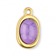 Breloques en acier Inox ovale avec pierre naturelle howlite Doré-violet