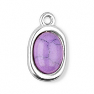 Breloques en acier Inox ovale avec pierre naturelle howlite Argenté-violet