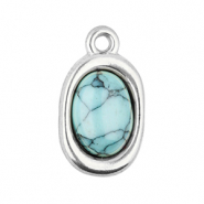 Breloques en acier Inox ovale avec pierre naturelle howlite Argenté-bleu clair
