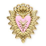 Breloques en acier Inox cœur sacré Doré-rose clair