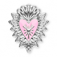 Breloques en acier Inox cœur sacré Argenté-rose clair